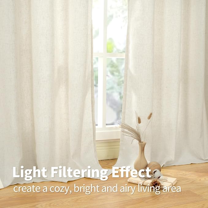 YoungsTex 60 Inch Wide Linen Curtains 2 Panels Grommet 63 Inch Length Light - Image 3