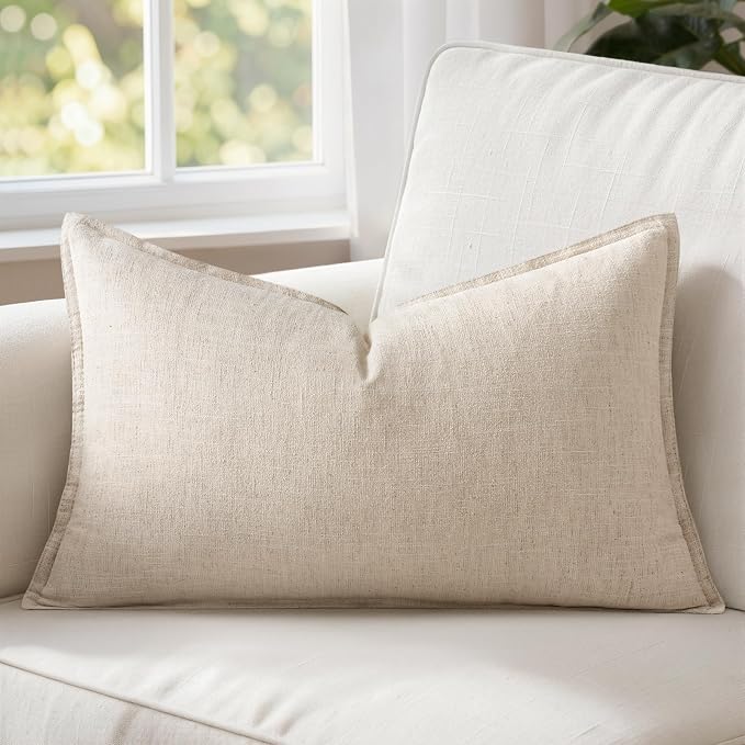 MIULEE Decorative Linen Lumbar Pillow Cover 12x20 Inch Natural Beige | Boho by MIULEE