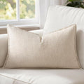 MIULEE Decorative Linen Lumbar Pillow Cover 12x20 Inch Natural Beige | Boho by MIULEE