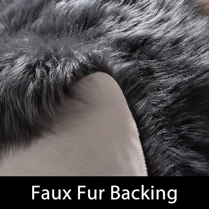 Latepis Dark Grey Faux Fur 4'x5'10" Area Rug, Soft Plush Faux Fur Sheepskin Rugs - Image 3