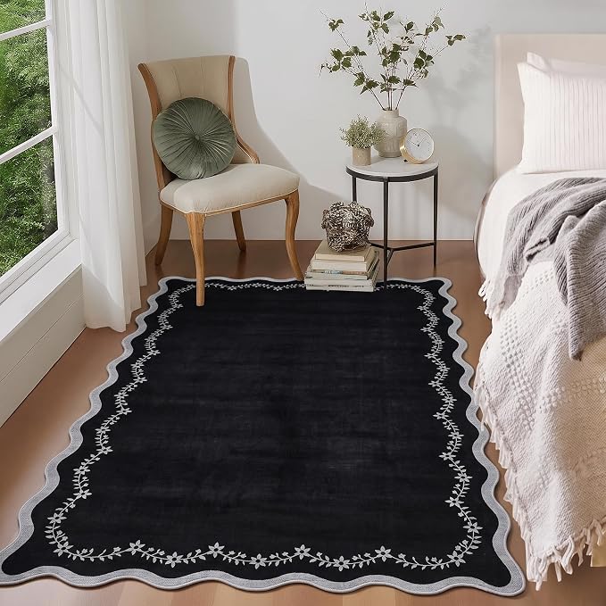 GarveeHome 3x5 Scalloped Washable Area Rug Non Slip Bedroom Entryway Rug | Soft by GarveeHome