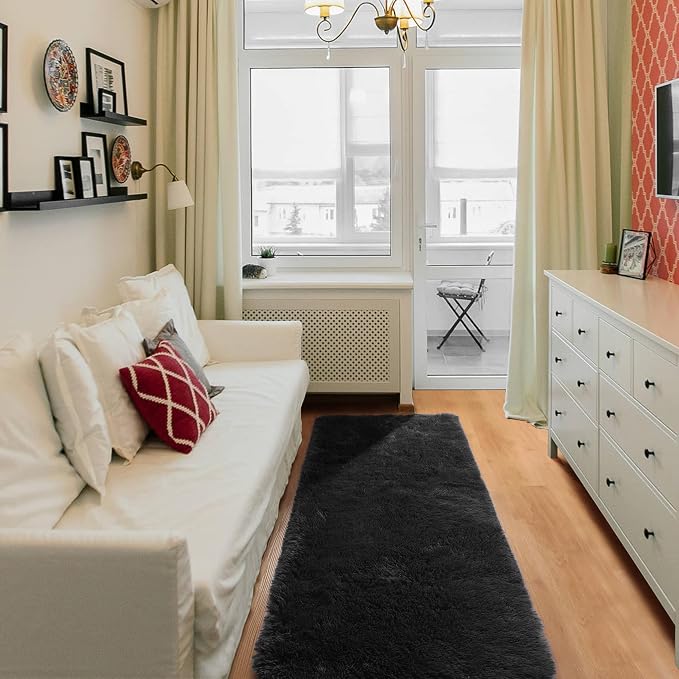 Black Runner Rugs for Bedroom Hallway, Fluffy 2x6 Bedside Soft Area Rug | - Image 8