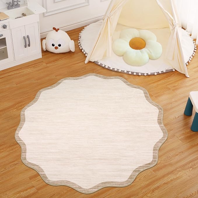 GarveeHome Scalloped Round Area Rugs 4ft Washable Small Non-Slip | Soft Boho - Image 4