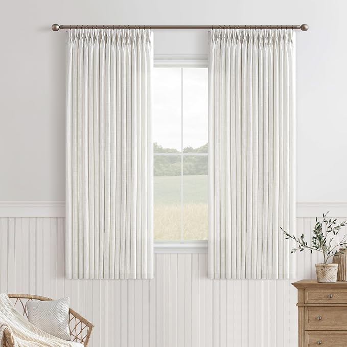 Pinch Pleated Linen Semi Sheer Beige Curtains 54 Inches Length | Pinch Pleat by Twodrapes