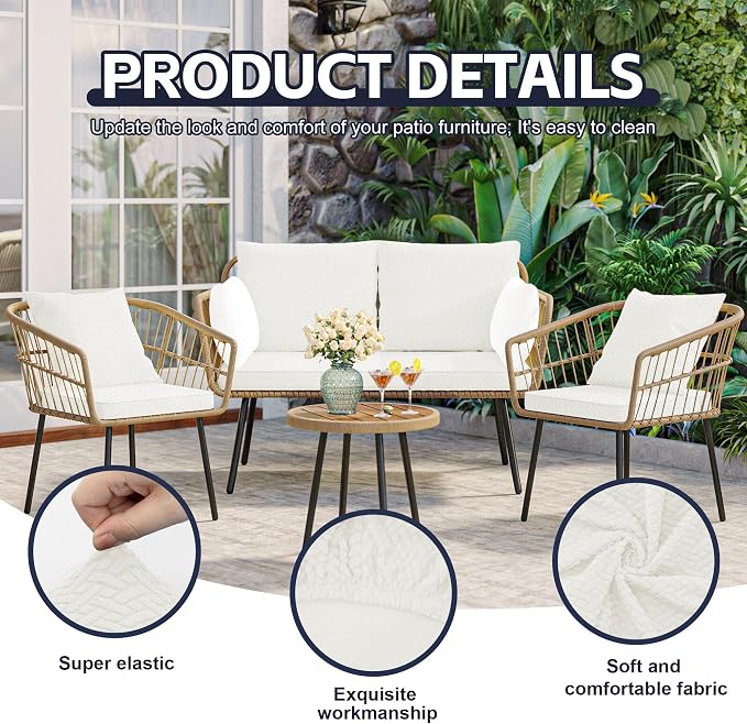 8Pcs Patio Cushion Covers, Outdoor Stretch Cushion Covers, Washable | Stretch - Image 3