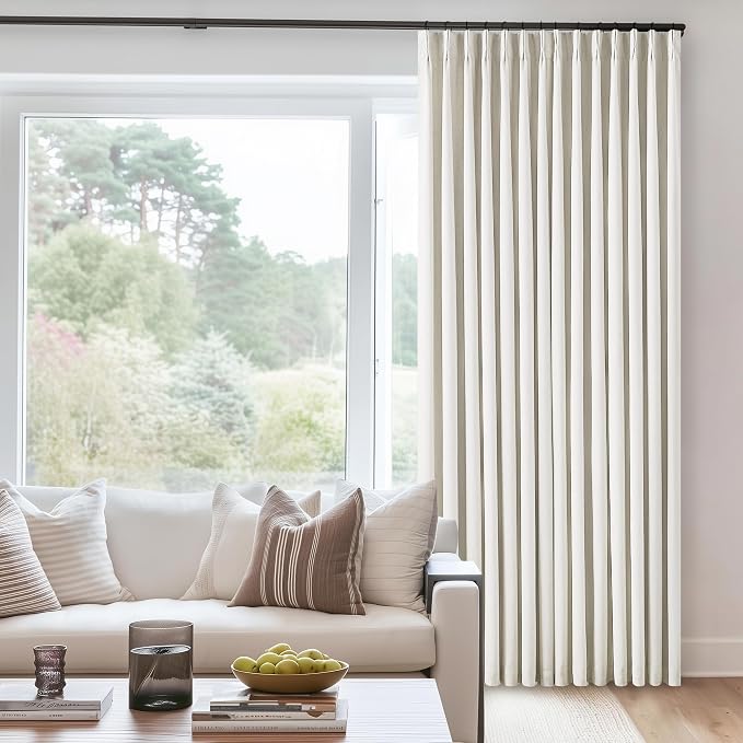 Natural Cream Pinch Pleated Full Blackout Curtains 100 Inches Long 2 Panels | by Twodrapes