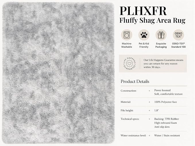 PLHXFR 4x6 Area Rugs Living Room: Fluffy Bedroom Shag Rug Light Grey | Upgrade - Image 4
