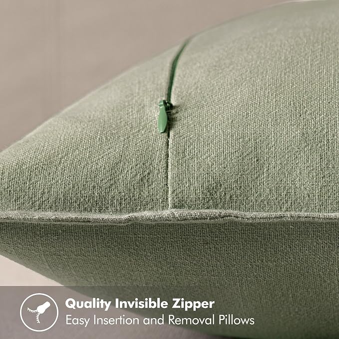 MIULEE Decorative Linen Euro Sham Pillow Covers 26x26 Sage Green | Boho - Image 3