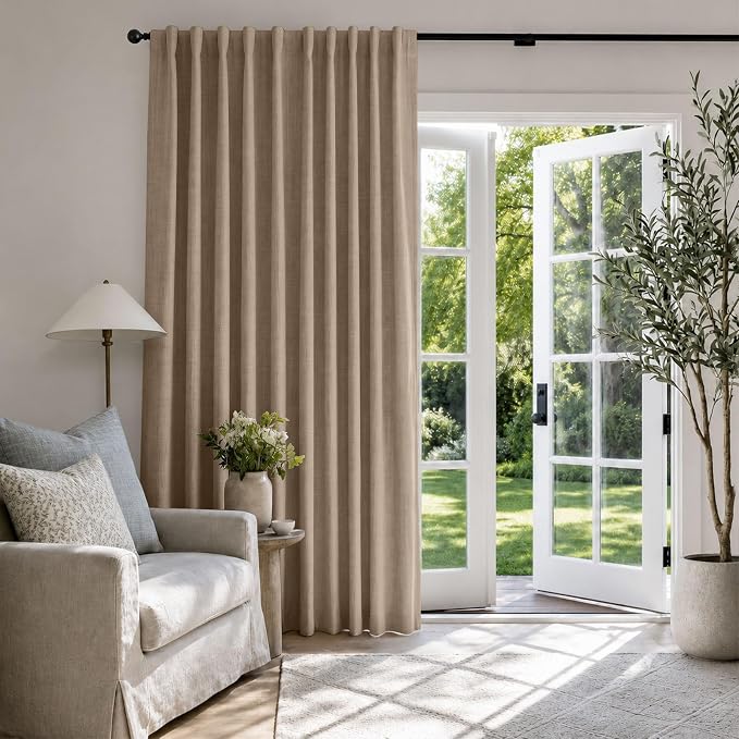 Linen Textured Blackout Sliding Door Curtains 90 Inches Long, Copper Brown | - Image 5