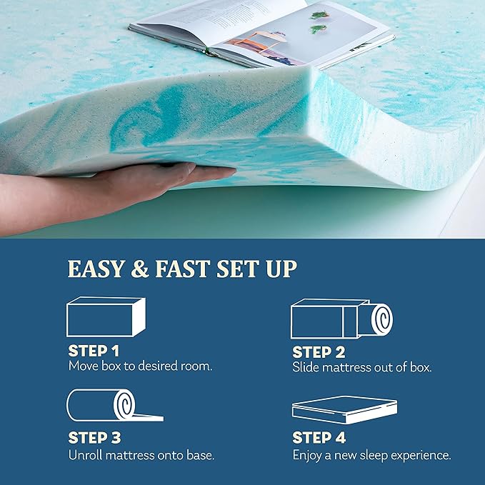 EGO Topper 3 Inch Twin Memory Foam Mattress Topper, Gel Foam Mattress Topper for Pressure Relief, Ventilated Design Bed Topper in a Box, CertiPUR-US Certified, Medium
