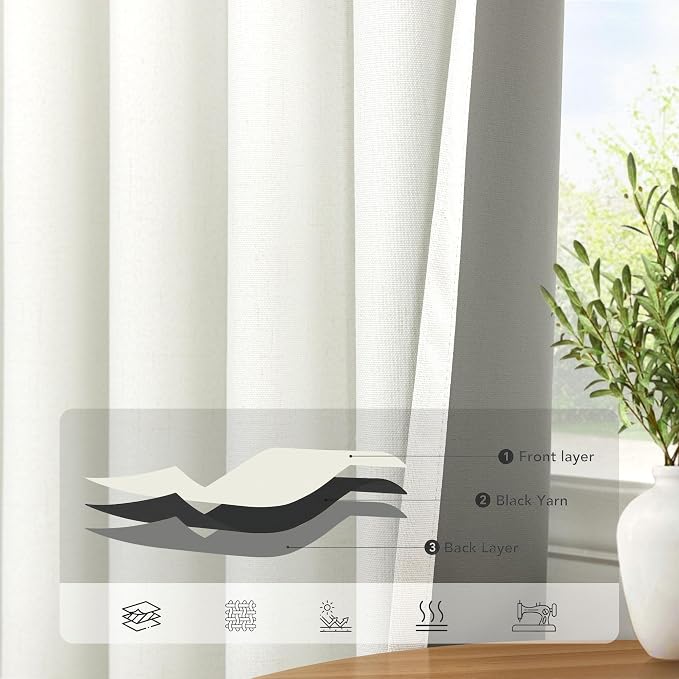Pitalk Short Linen Textured Blackout Curtains - Image 5