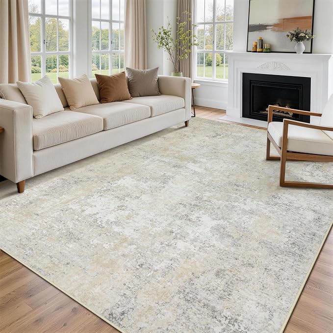 9x12 Area Rugs for Living Room Washable Bedroom Dining Room Beige Grey | Modern - Image 9