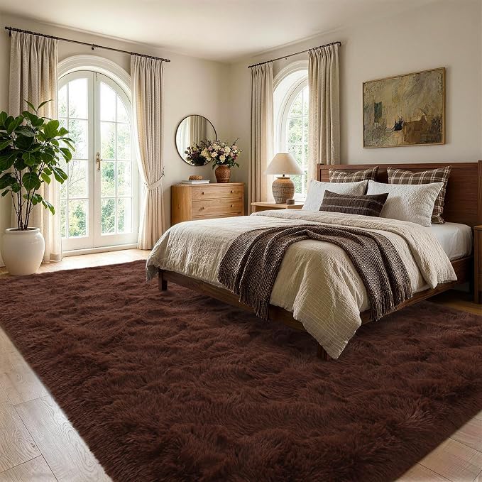 6x9 Large Brown Fluffy Soft Area Rug Non-Slip - Image 3