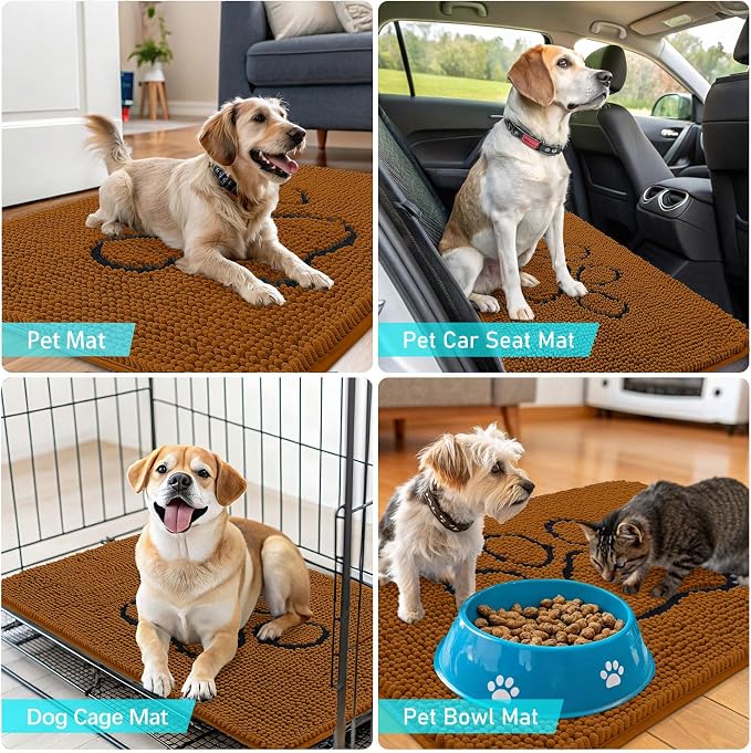 OLANLY Dog Door Mat for Muddy Paws 30x20, Paw Print Design Chenille Mud Mat | - Image 7