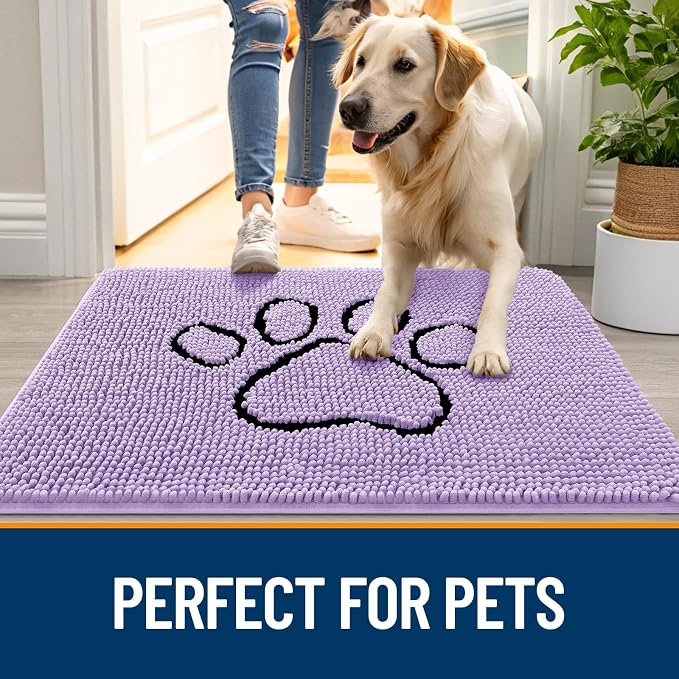 OLANLY Dog Door Mat for Muddy Paws 48x30, Paw Print Design Chenille Mud Mat | - Image 6