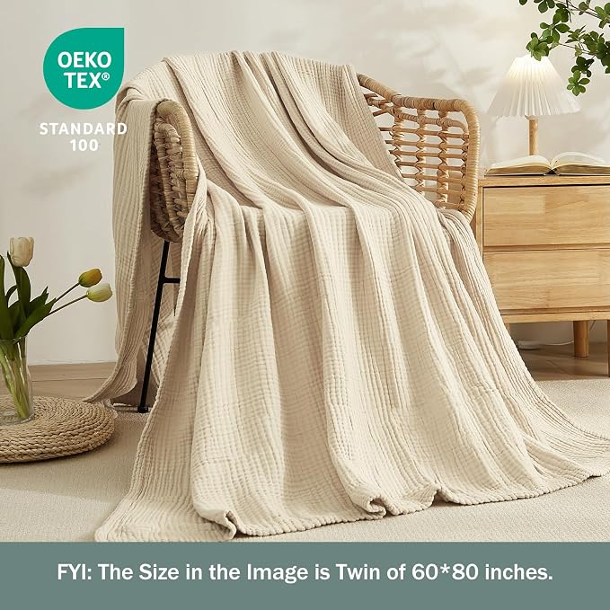 EMME Muslin Blankets for Adults Throw Blanket for Couch Breathable Gauze Soft - Image 4