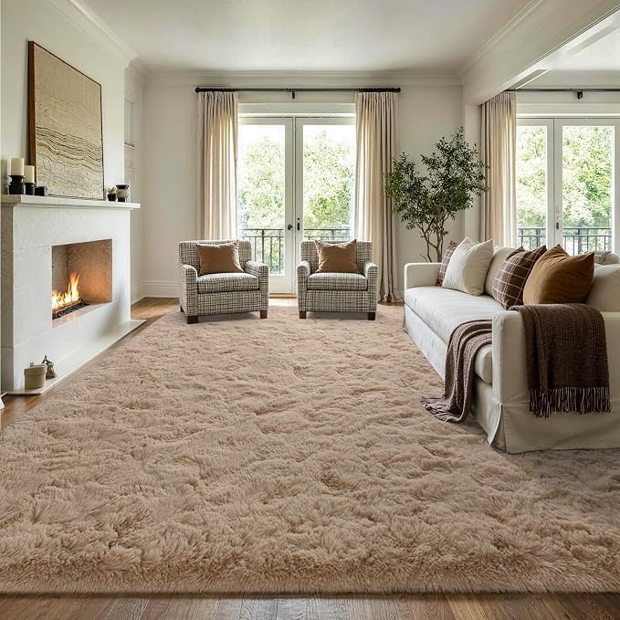 8x10 Extra Large Beige Fluffy Area Rug Non-Slip - Image 3