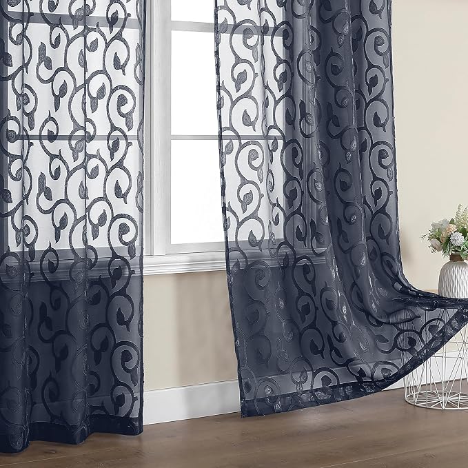 Furman Navy Blue Semi Sheer Curtains 72 inches Long by OWENIE