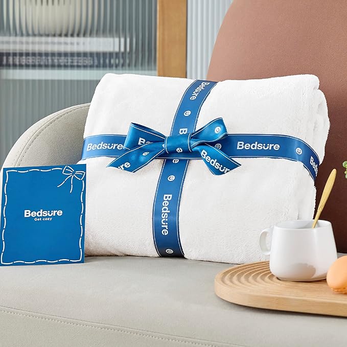 Bedsure GentleSoft Fleece Blankets Queen Size White - Bed Blanket Soft Lightweight Plush Fuzzy Cozy Luxury Microfiber, 90x90 inches