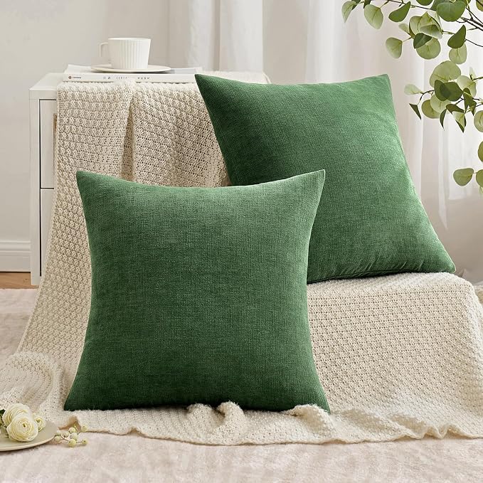 MIULEE Moss Green Chenille Couch Throw Pillow Covers, 18x18 | Set of 2 - Image 4