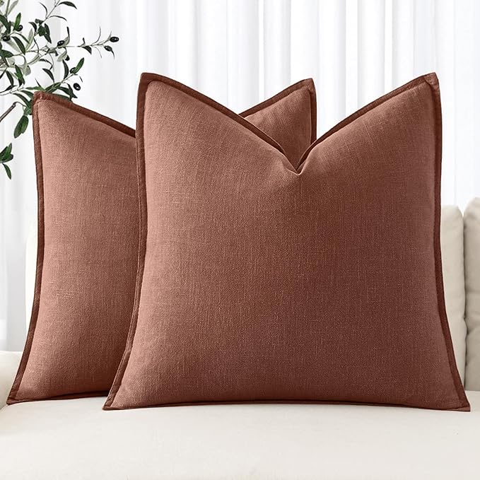 MIULEE Decorative Linen Euro Sham Pillow Covers 24x24 Autumn Glaze | Boho by MIULEE
