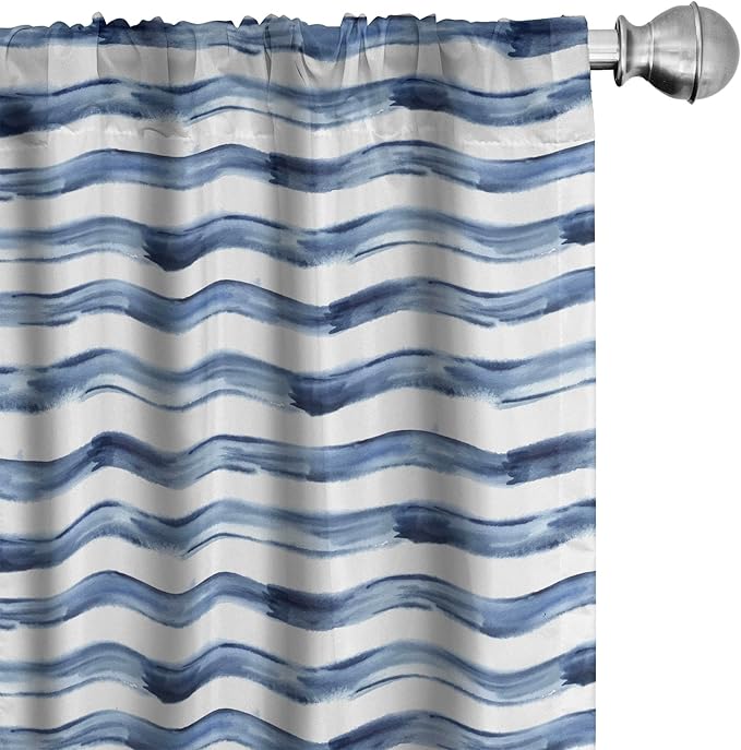 Ambesonne Harbour Stripe Window Curtains, Watercolor Style Paintbrush Stripes Sea Marine Life Lines Image, Lightweight Decor 2-Panel Set with Rod Pocket, Pair of - 28" x 95", Blue Night
