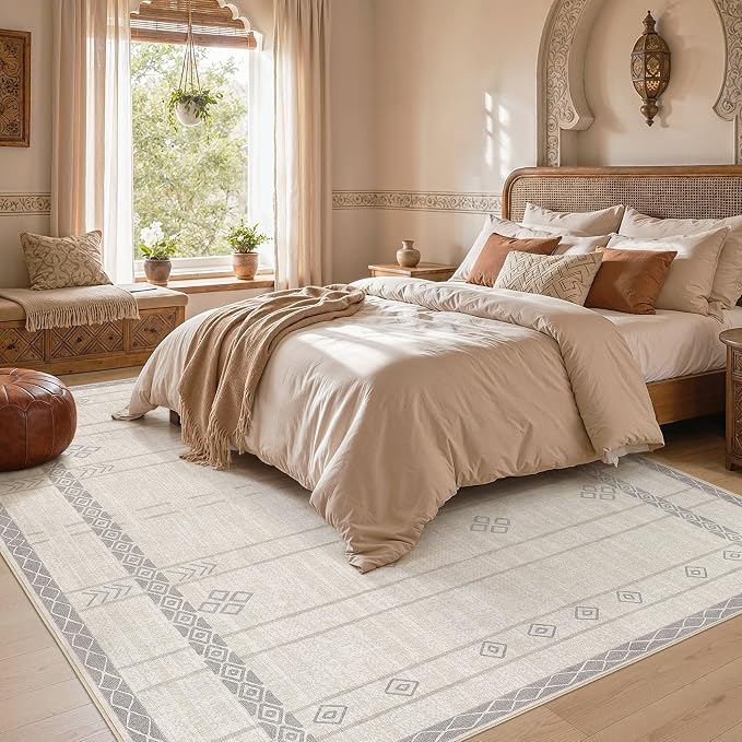 cotiled 6x9 Area Rugs for Living Room: Boho Washable Rug for Dining Room | - Image 6