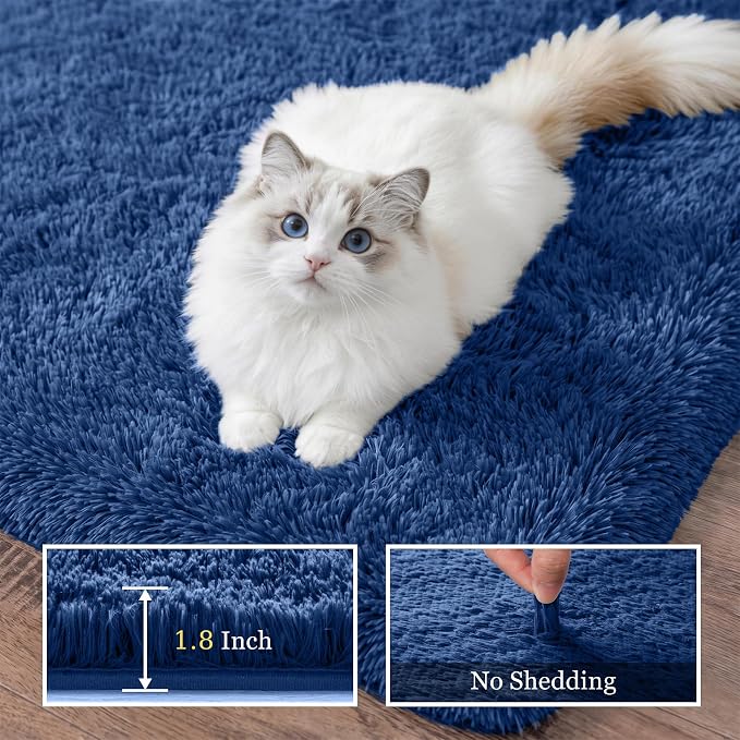 Area Rug Living Room Bedroom: 6x9 Fluffy Plush Shag Carpet Blue | - Image 5