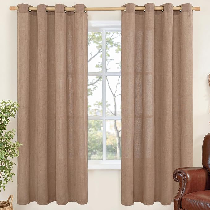 YoungsTex Mocha Brown Linen Semi Sheer Curtains 78 Inch Length 2 Panels | Light by YoungsTex