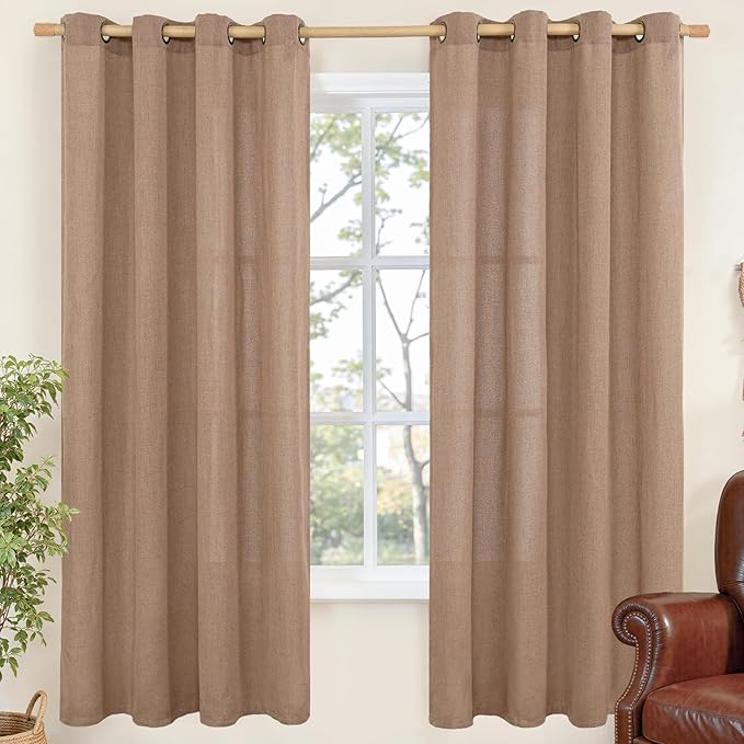 YoungsTex Mocha Brown Linen Semi Sheer Curtains 52 X 72 Inch Length | Light by YoungsTex