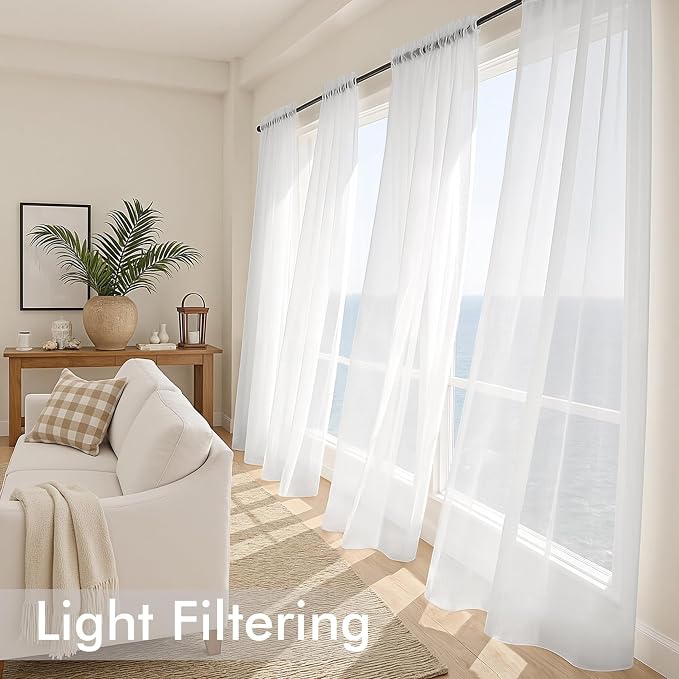 MIULEE 4 Panels White Extra Wide Sheer Curtains 59 x 96 Inches | Light Filtering - Image 4