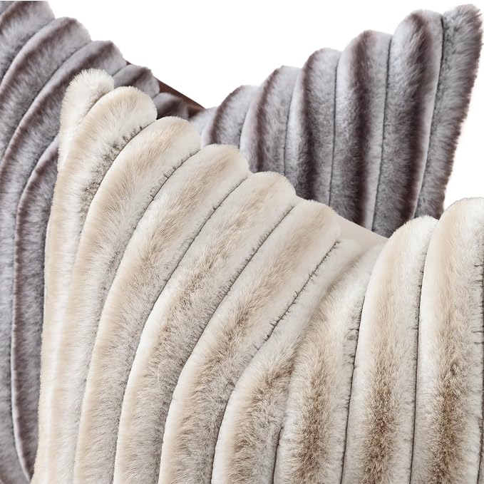 decorUhome Fall Faux Fur Throw Pillow Covers 16x16 Set of 2 Brown White | - Image 2