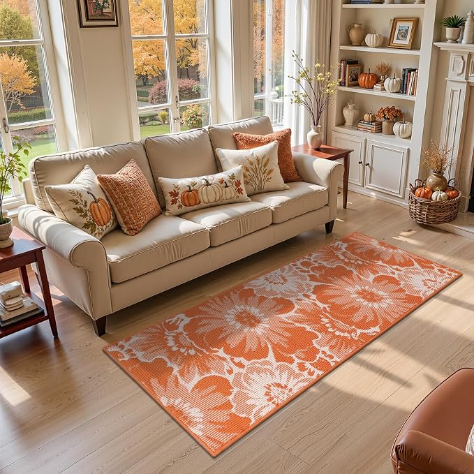 Findosom Fall Runner Rug 2x6, Non Slip High-Low Textured Floral Washable Runner - Image 6