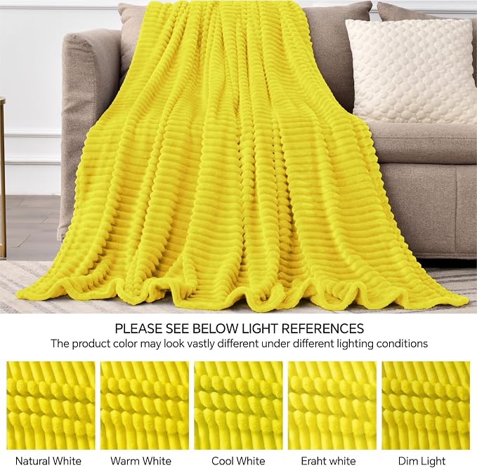 BEDELITE Ribbed Jacquard Yellow Fleece Throw Blanket - Image 6