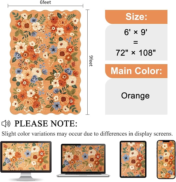 DUKINO 6x9 Area Rugs, Floral Washable Rug - Image 2