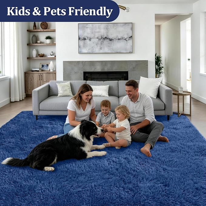 9x12 Area Rug Living Room Bedroom: Fluffy Plush Shag Carpet Blue | - Image 4