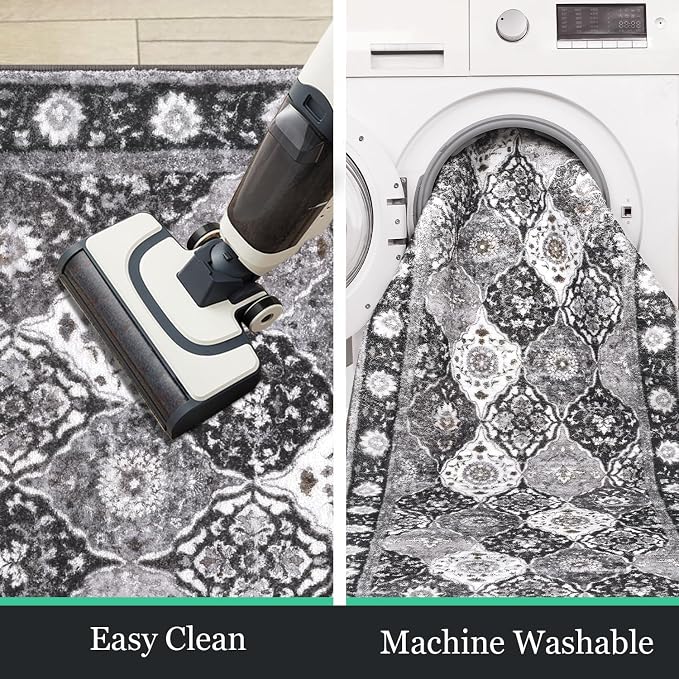 HEBE Hallway Runner Rug 2'x6', Washable Non Slip Kitchen Rug Runner | Soft Boho - Image 4