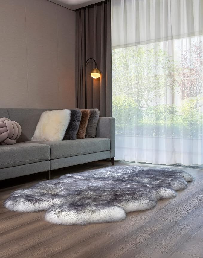 HUAHOO Premium Genuine Sheepskin Rug White Grey Real Australia Sheepskin - Image 5