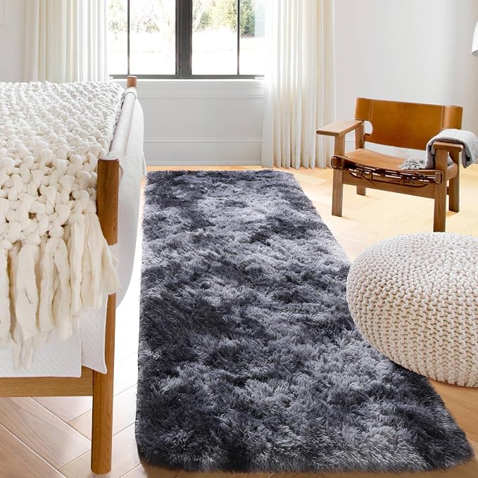 Runner Rugs for Bedroom Living Room, Fluffy Tie-Dyed Dark Grey 2x6 Area Rug | - Image 6