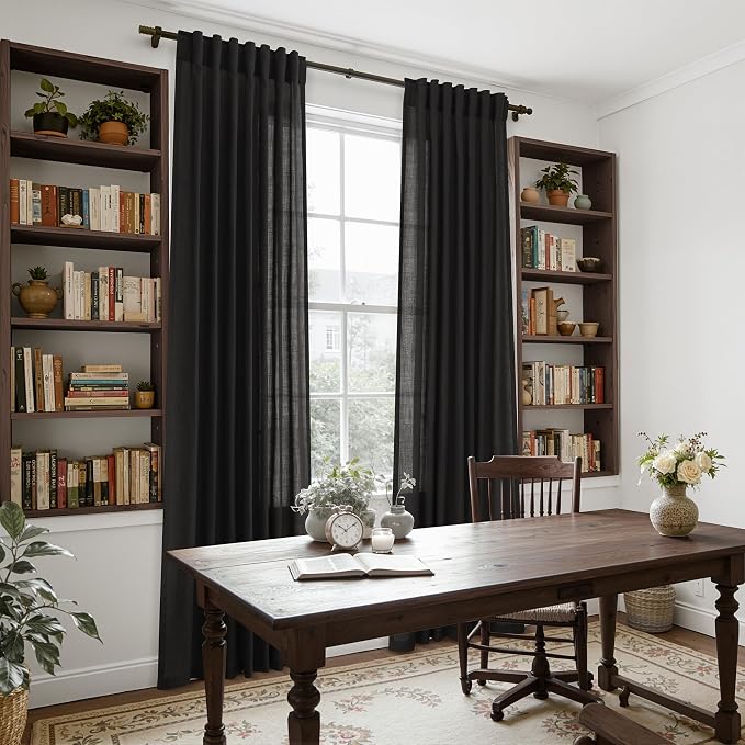 Vintage Black Linen Curtains 96 Inches Long - Image 7