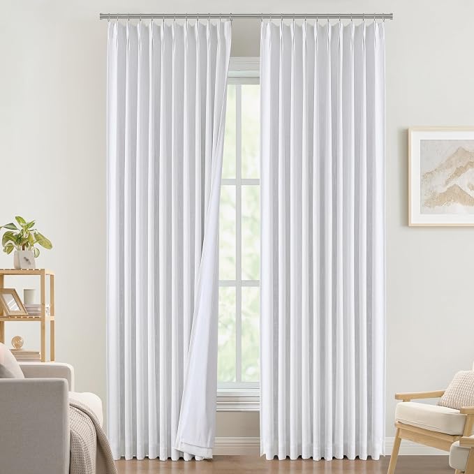 Vision Home White Pinch Pleated Full Blackout Curtains Thermal Insulated Window - Image 2