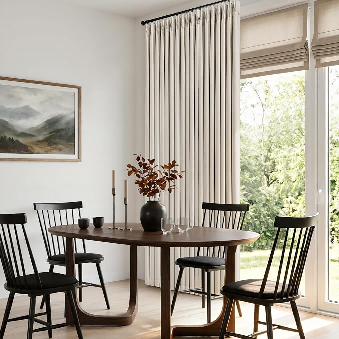 60 Inch Wide Pinch Pleated 100% Blackout Curtains 92 Inches Long, Natural | - Image 8