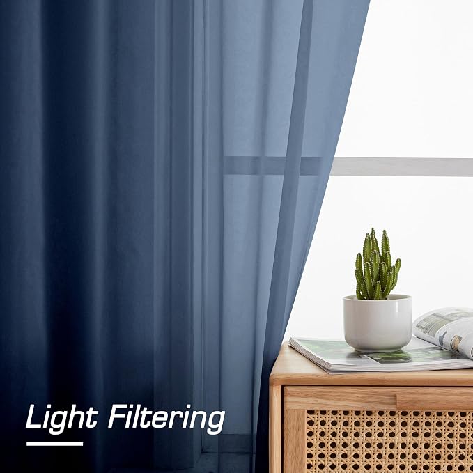 Simplebrand Blue Sheer Curtains 96 Inches Long, Light Filtering Rod Pocket - Image 2