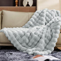 Luxury 1000GSM Faux Rabbit Fur Throw Blanket, Super Heavy Warm Cozy Grey by TOUCHAT