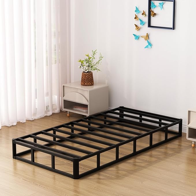 7 Inch Twin Box Spring Bed Base, Low Profile Metal Boxspring Twin with Fabric Cover, 2000 Lbs Max Weight Capacity Mattress Foundation, Noise-Free, Easy Assembly