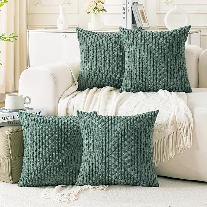 Set of 4 Teal Green Decorative Throw Pillow Covers 24x24 Inch Corduroy Pillow by Cozoomy