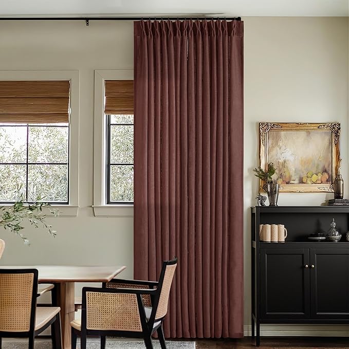 Chestnut Brown Thick Linen Pinch Pleated Curtains 120 Inches Long 2 Panels | by Twodrapes