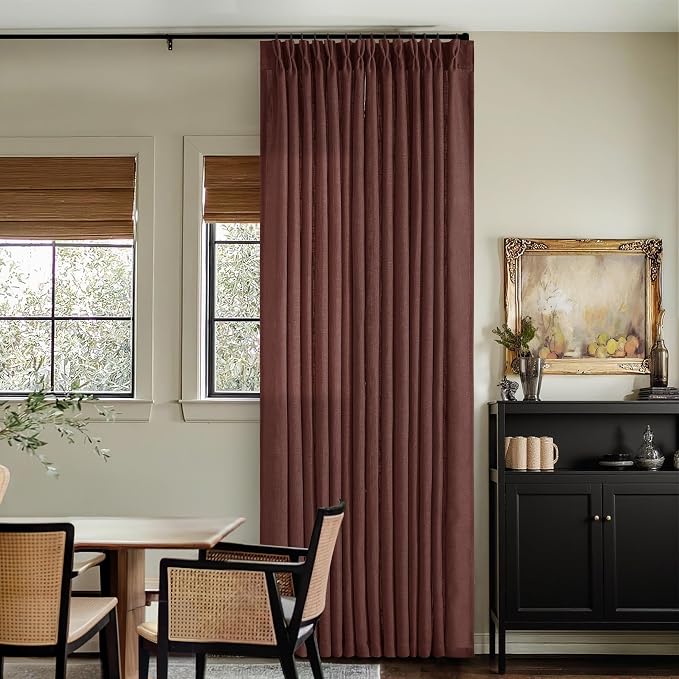 Brick Brown Pinch Pleated Light Filtering Linen Curtains 90 Inches Long | - Image 7