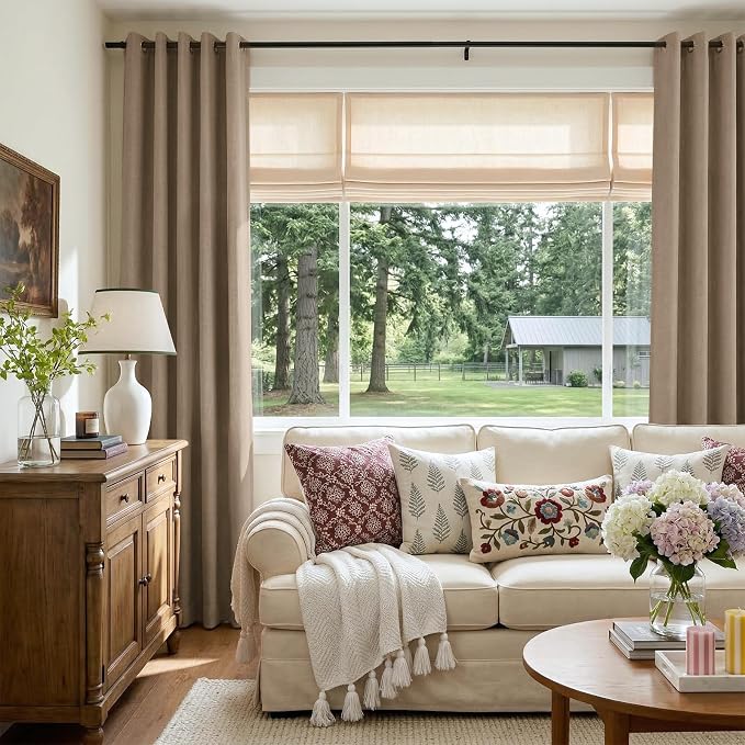 100% Blackout Linen Textured Curtains 90 Inch Long, Copper Brown | 100% - Image 5