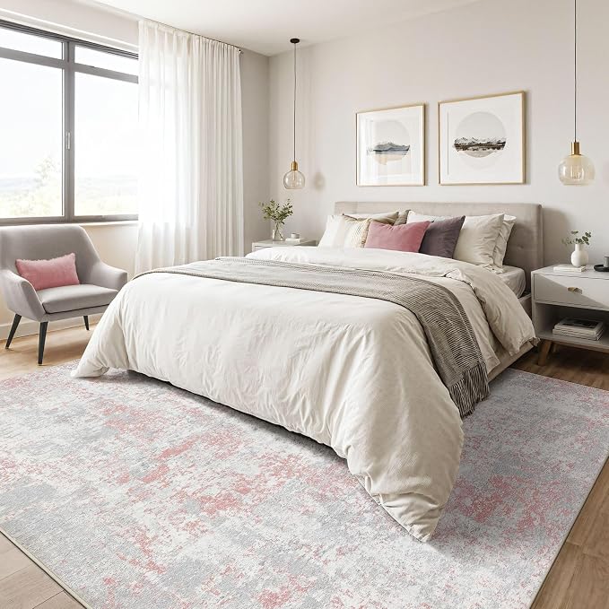 LOONGRUG 7x9 Area Rug Washable Large Neutral Modern Living Room Rugs | Abstract - Image 4